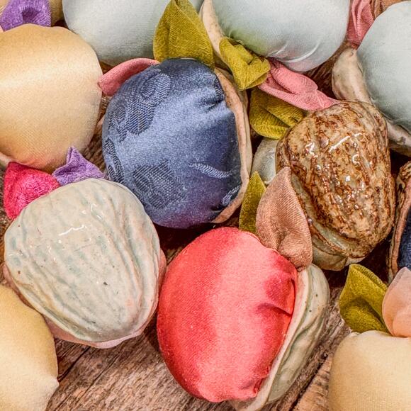 35 Vintage Handcrafted Ceramic and Fabric Faux Walnuts Decor-Pastel/Spring Hues - Picture 10 of 10